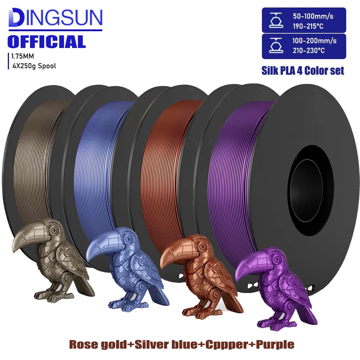250gx4 PLA Silk Filament Wire 1,75mm 3D Printer Material Rose Gold/Viola/Rame/Blue Silver 250g/500g/1kg 3D Printer Filament