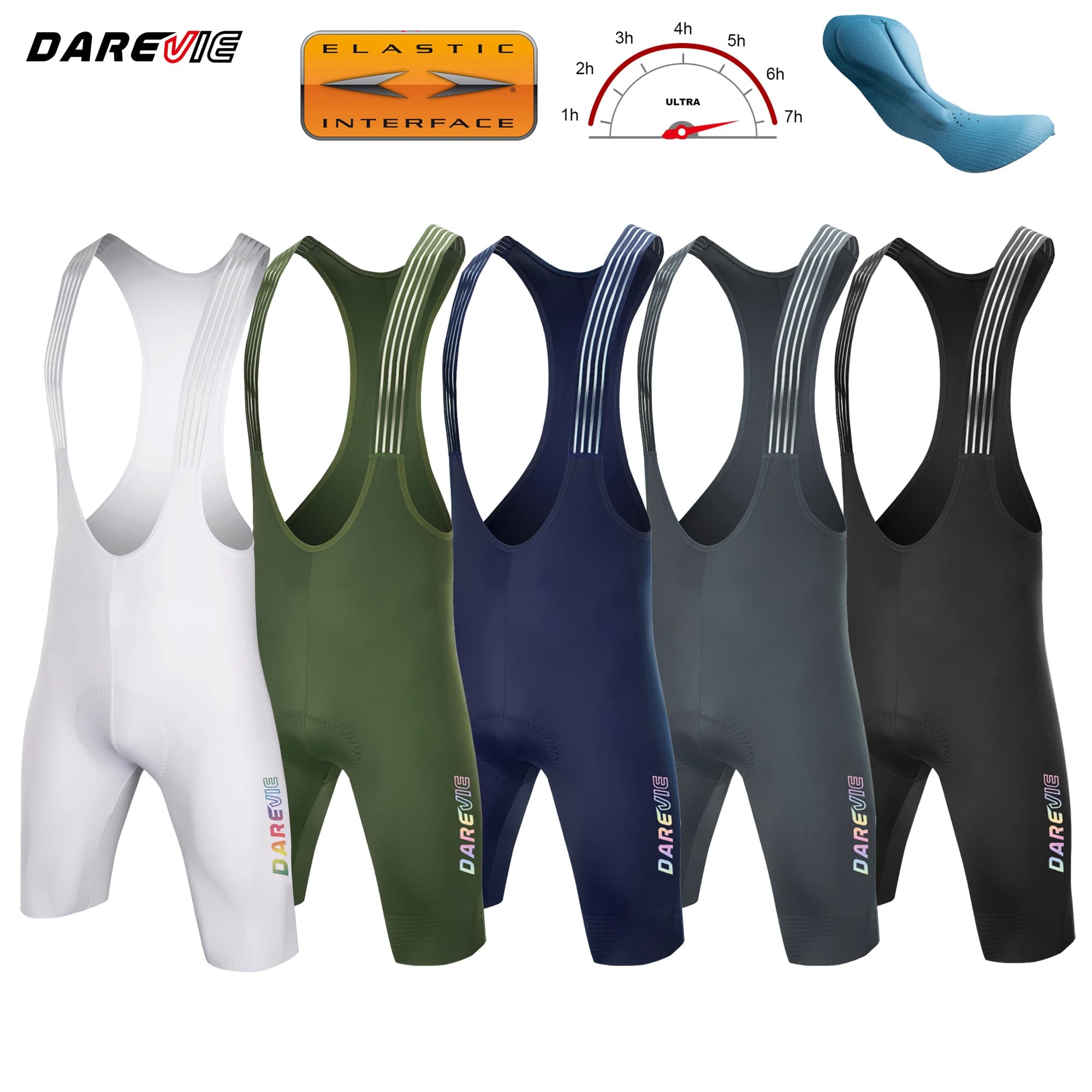 DAREVIE Cycling Bib Shorts Seamless 4.0 Italy ELASTIC-INTERFACE Pad Cycling Shorts Diamond Leg Gripper Men's Bretelelle Shorts