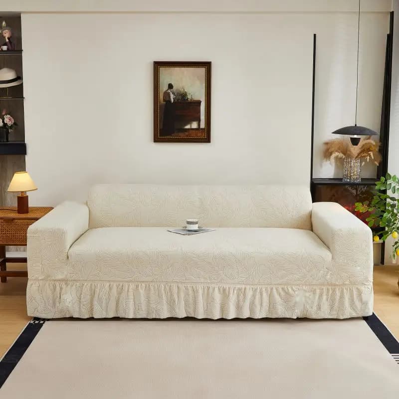 Copridivano elastico premium con motivo damascato in rilievo - Design gonna con volant grigio scuro