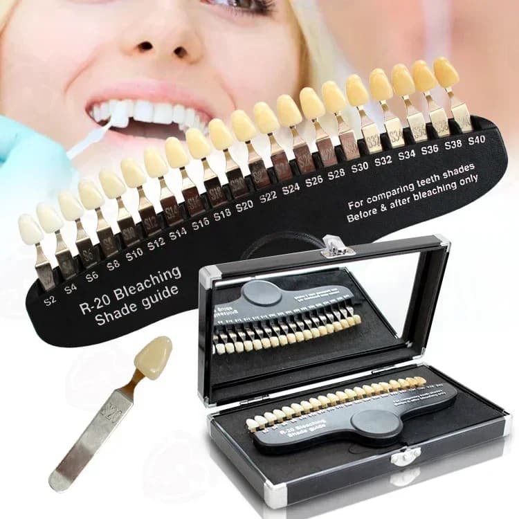Sbiancamento dei denti professionale Candeggina Guide dell'ombra / Tabella dei colori della luce fredda da 20 colori con strumento di confronto di bellezza orale a specchio