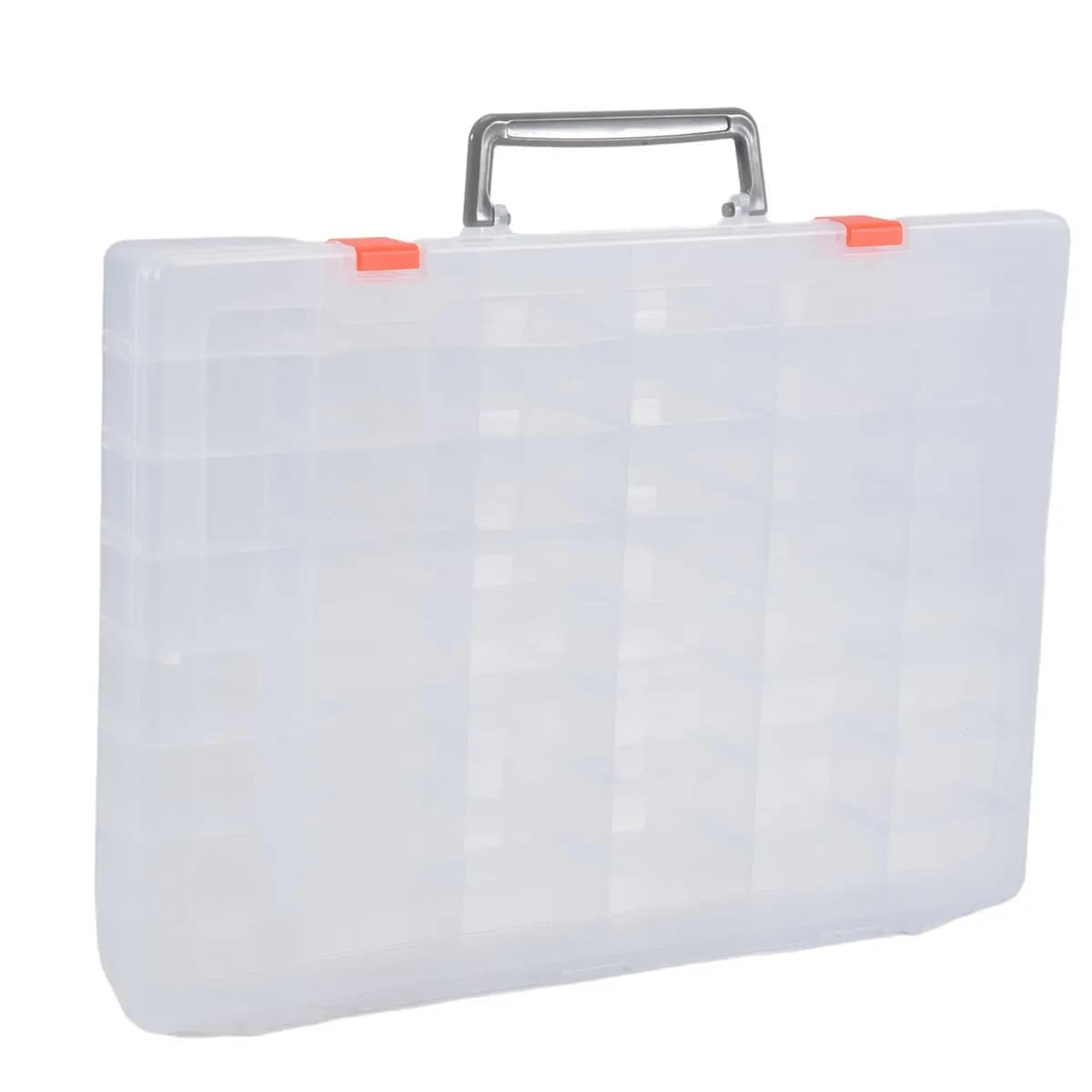 A75K Large Plastic Organizer Box with 48 Adjustable Parts and Dividers, Craftsmanship Box, Equipment Organizer, Transparent