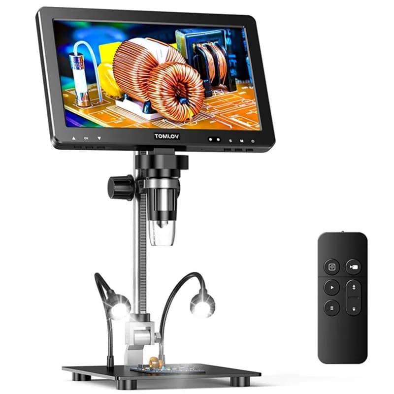 Microscopio digitale HDMI TOMLOV DM9MA con polarizzatore, schermo IPS da 10 pollici per riparazione di monete, saldatura elettronica, microscopio 1500X
