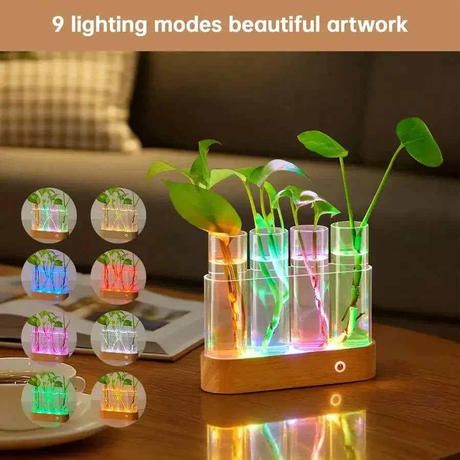 Decorative RGB Plant Lamp With Glass Tubes, 9 Lighting Modes For Desk And Home Decor