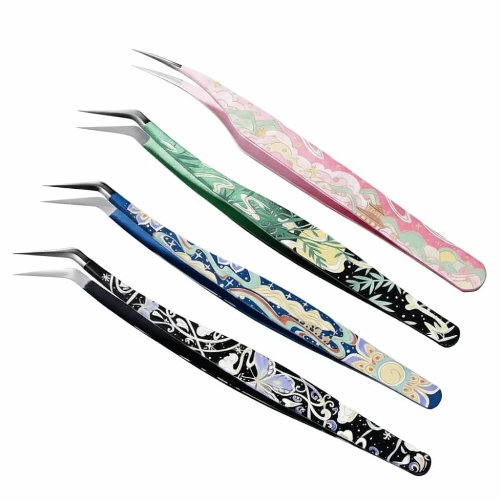 Metal Curved Stickers Tweezers Anti-static Cartoon Lashes Extension Tweezer High Precision Eyelash Curler