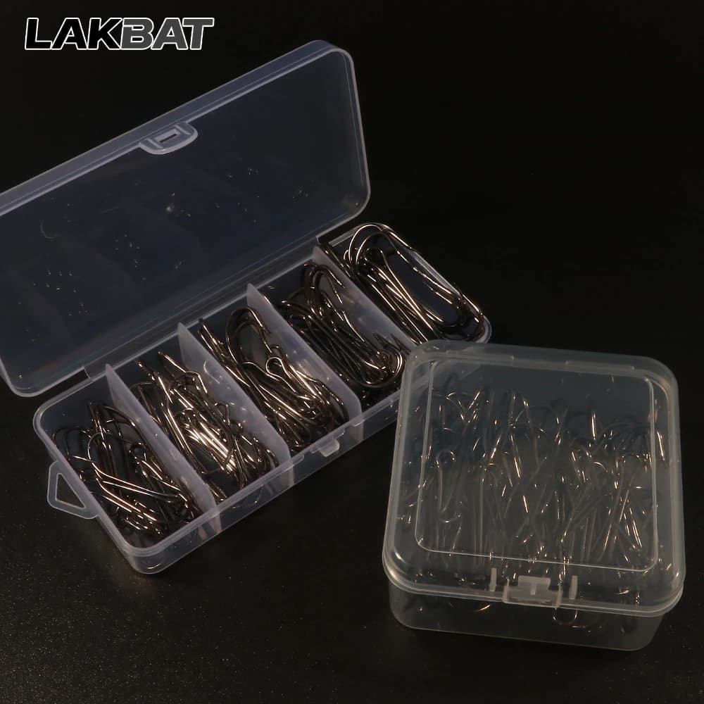 LAKBAT 20pcs Boxed Long Shank Double Hook Fishing Tackle For Soft Lure Fly Angling Tack Tying Duple Hook Jig Bass Freshwater Fis