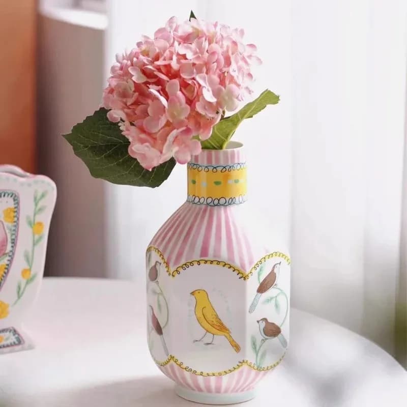 Vaso in Ceramica Creativo ed Elegante Stile Francese, Uccello con Rose, Vaso Artistico a Forma di Pesce, Decorazione per Soggiorno e Tavolo da Pranzo