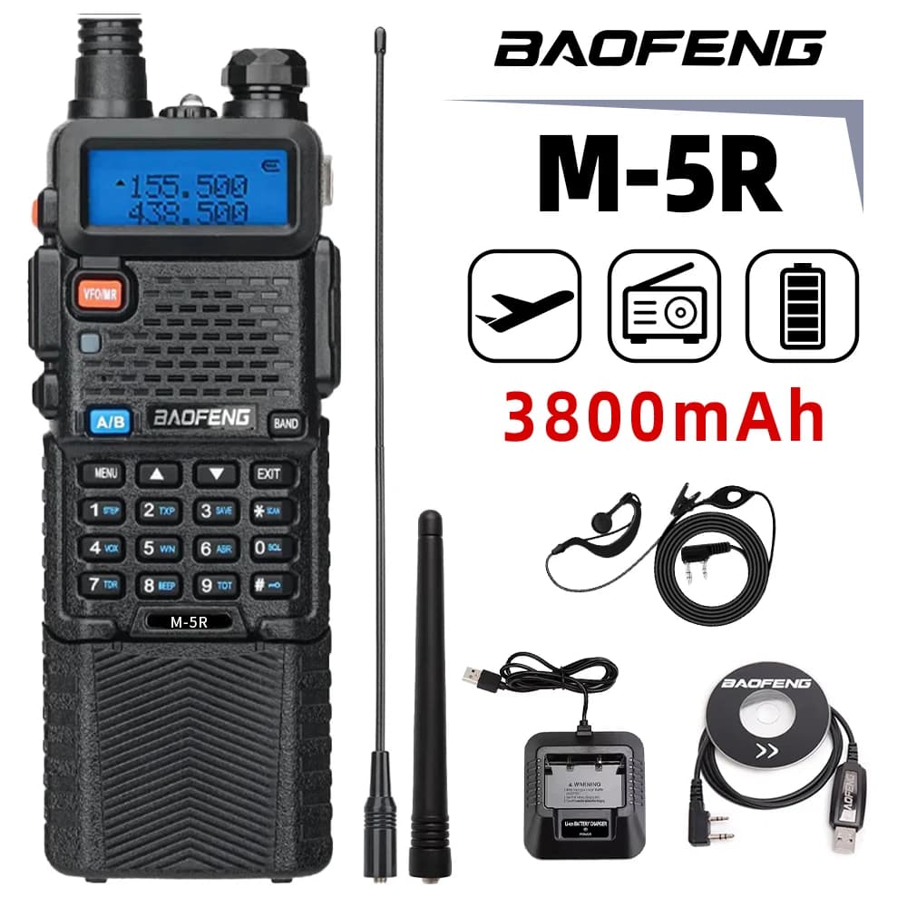 1PC Baofeng M-5R WAKI TOKI M-5R Radio multibanda 1800mAh Ricarica wireless VHF Radio marina 10W Potenza di uscita 5 km Ran