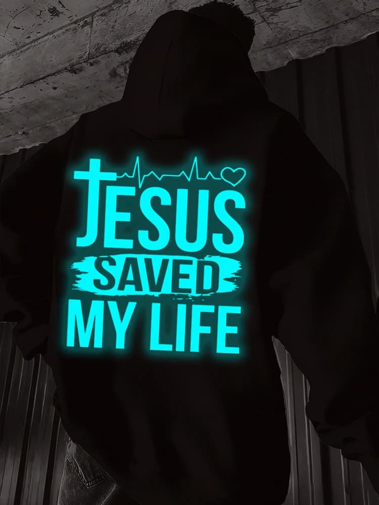 Unisex Hoodie with Print "Jesus Saved My Life", Christian Bright Style, Long Sleeve, Casual Streetwear