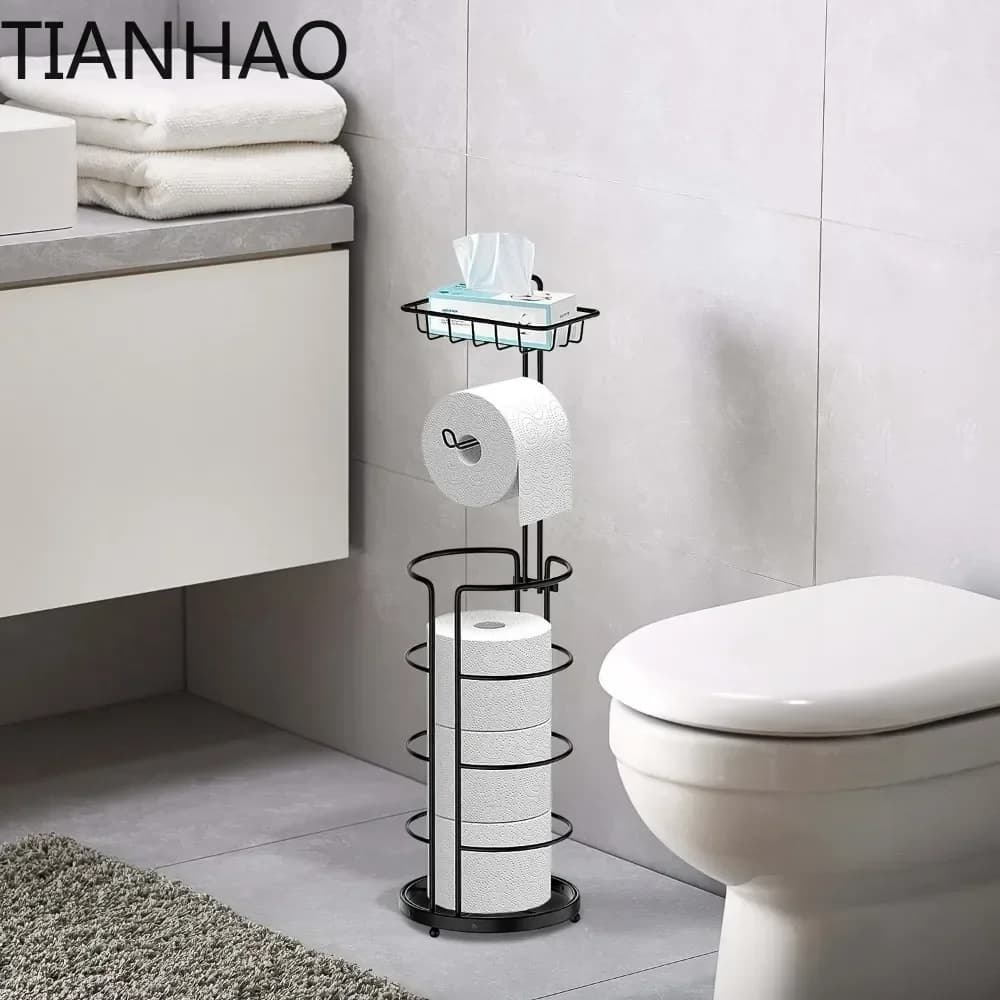 Toilet paper holder upgraded version with raised feet, tissue dispenser, self-supporting toilet paper roll with storage rack