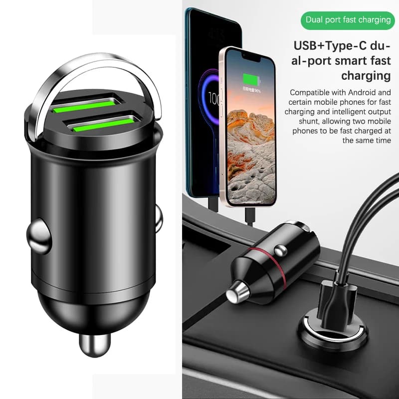 200 W USB Lightning Fast Dual Car Phone Charger for iPhone 13 12, Samsung, Huawei, Xiaomi