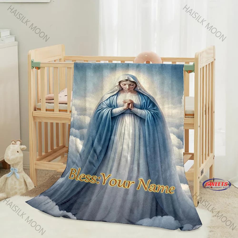 1PC Coperta Vergine Maria Nome personalizzato Coperta personalizzata Divano letto Ufficio da viaggio Coperta quattro stagioni Regalo speciale di Natale