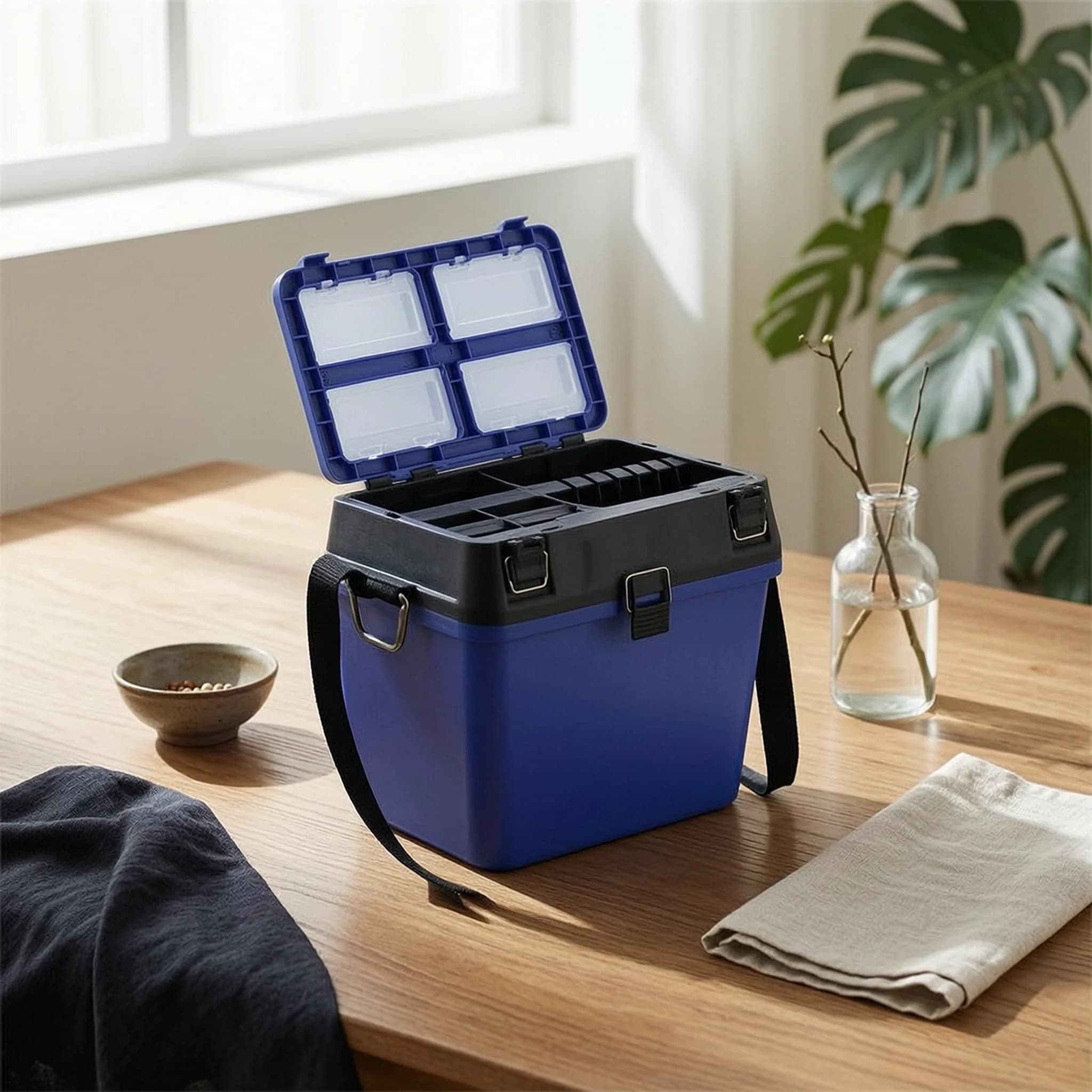 Fishing Tackle Box with Strap Easy Access Gear Organizer Box Heavy-Duty Impact-Resistant for Fishermen