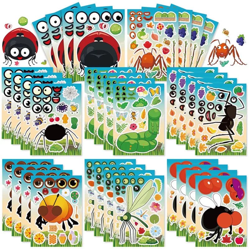 Fai da te Crea le tue api Formiche Caterpillar Ragni Puzzle adesivi per bambini Creativi Crea insetti Viso Insetto Adesivi cognitivi Giocattoli
