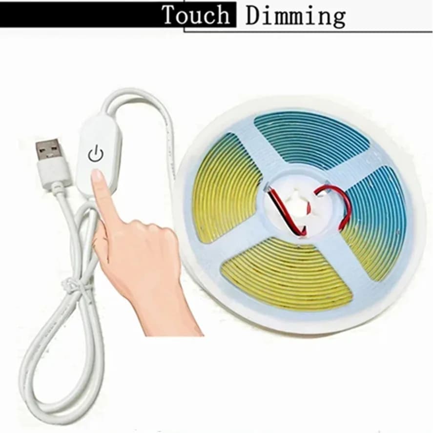 Striscia LED COB dimmerabile 5V USB 5m con scansione manuale Interruttore sensore tattile dimmerabile Interruttore a pulsante Decorazione di sfondo TV