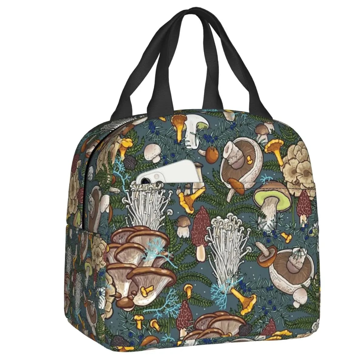 Borse per il pranzo isolate personalizzate con foresta di funghi per le donne, riutilizzabili, termiche, per alimenti, per la scuola