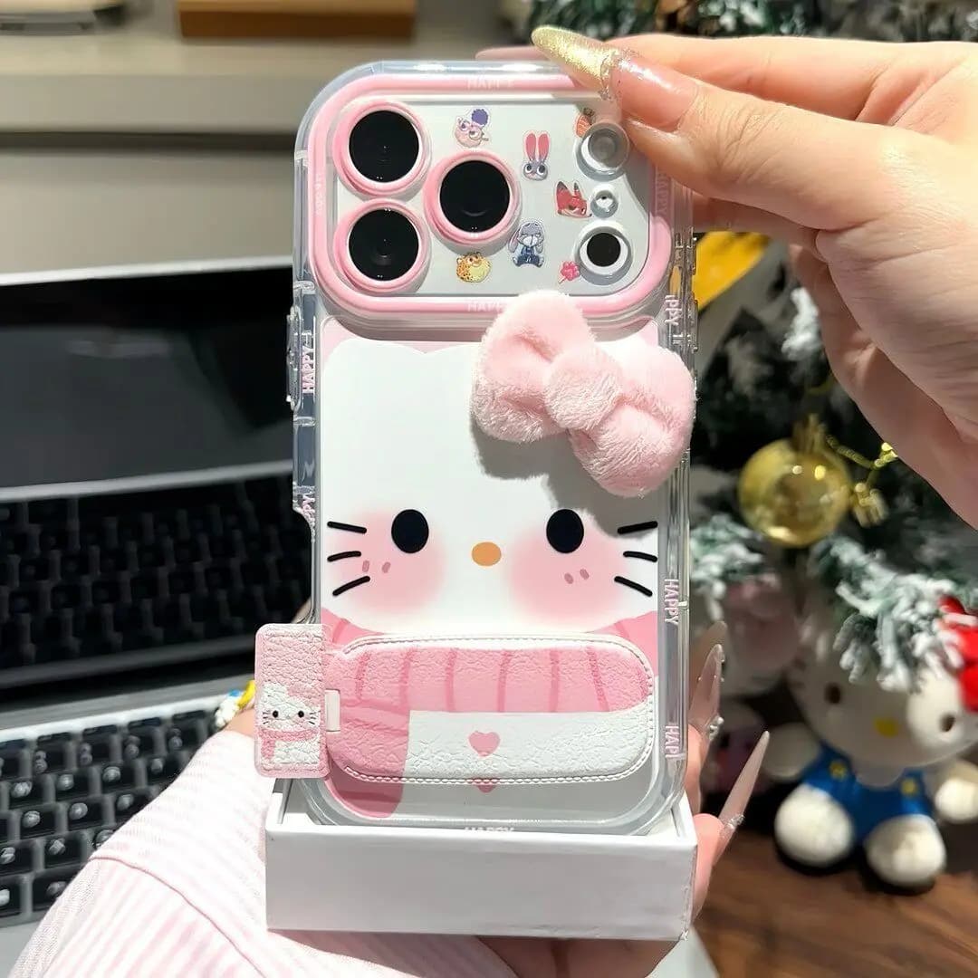 Suitable for Apple mobile phone case bow scarf KT bracket 15p16promax mobile phone case iPhoneXr/Xs/11/12/1413/16pro