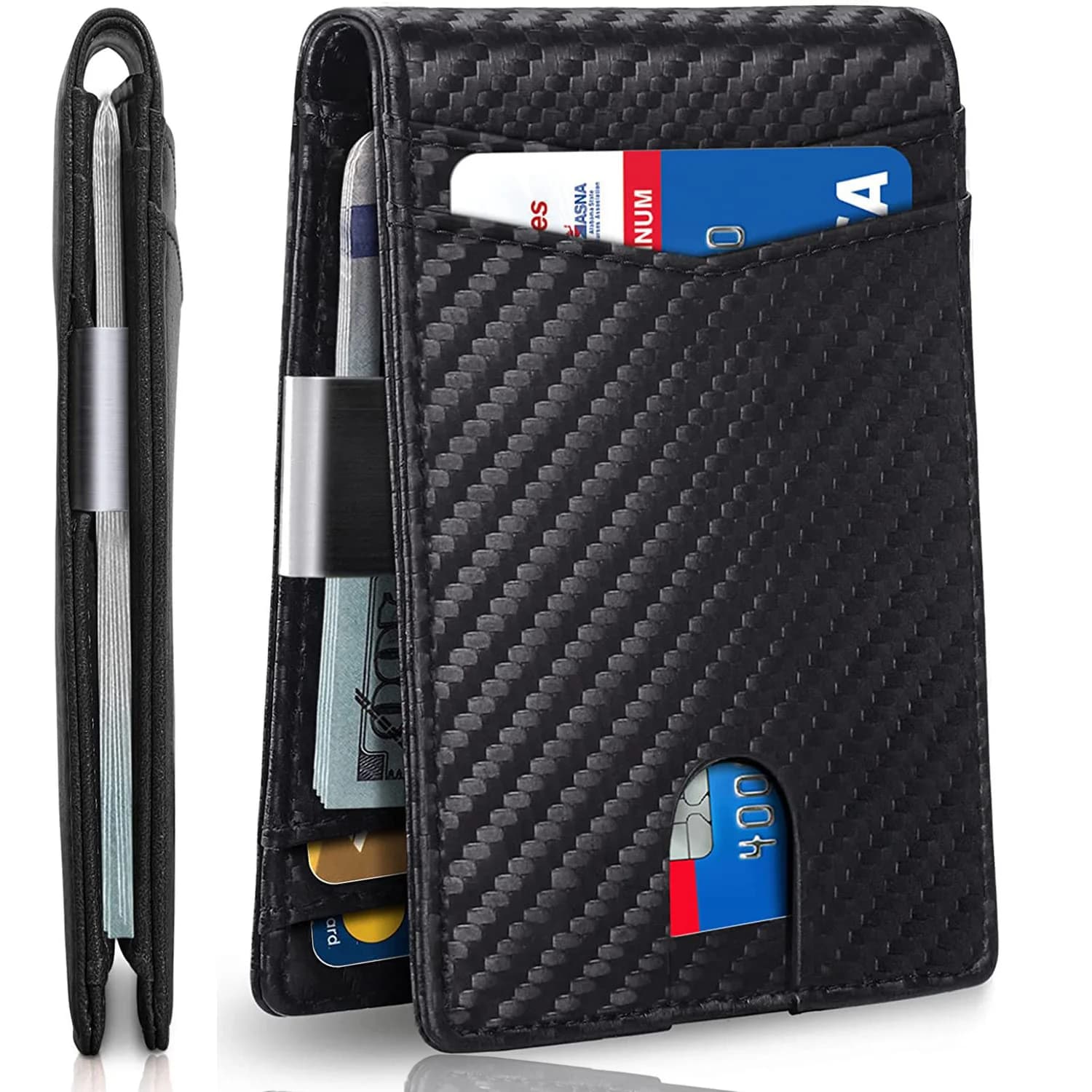 Portafoglio da uomo 100% vera pelle interna ed esterna, porta carte di credito bifold con blocco RFID antifurto con fermasoldi