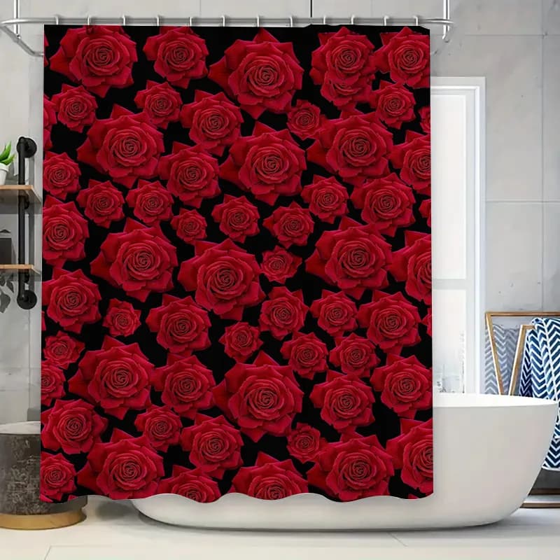 Lussuosa tenda da doccia con stampa rosa rossa, decorazione decorativa impermeabile per la casa per il bagno