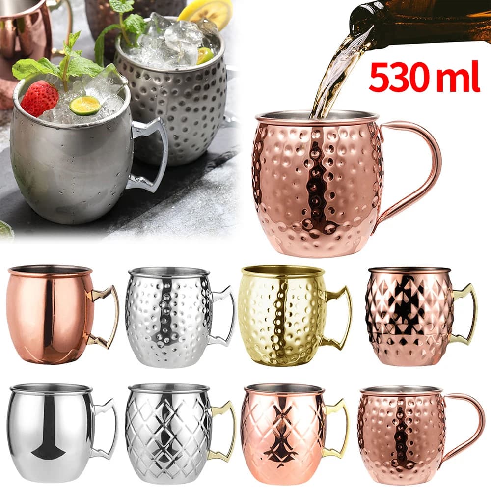 530ml Moscow Mule Mug Beer Wine calici Food Grade acciaio inossidabile bicchieri infrangibili tazze in rame birra Wine Cup Bar Tools