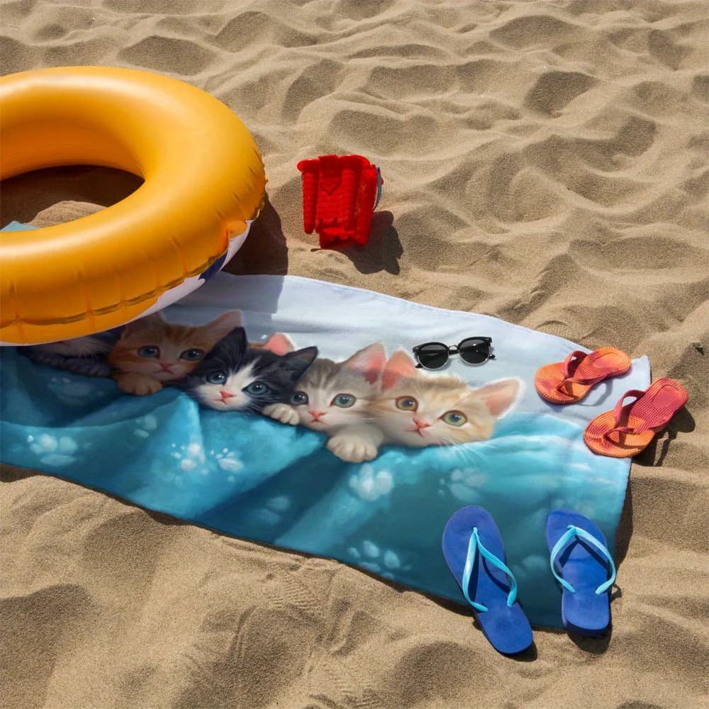1 pezzo di asciugamano da spiaggia con motivo gatto carino, morbido asciugamano da viaggio stampato, perfetto per il campeggio all'aperto, le vacanze estive, la piscina, l'uso quotidiano