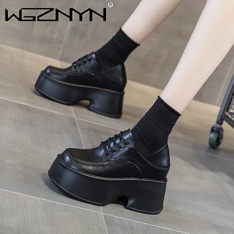 Fashion punk heels high moccasins shoes platform elegant tonda pumps woman stringed shoes with black heel sneakers signed by woman