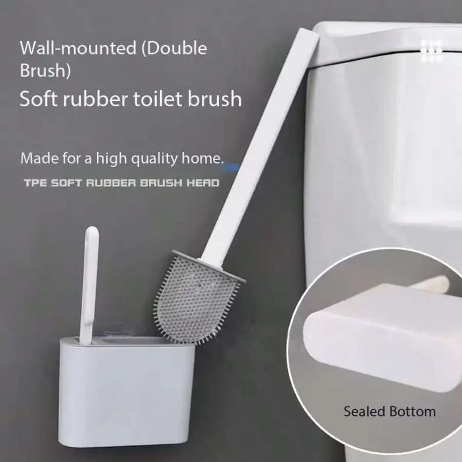 Set di spazzole per WC in silicone con supporto - Spazzola per la pulizia del bagno, detergente per fessure, manico antiscivolo e supporto da parete
