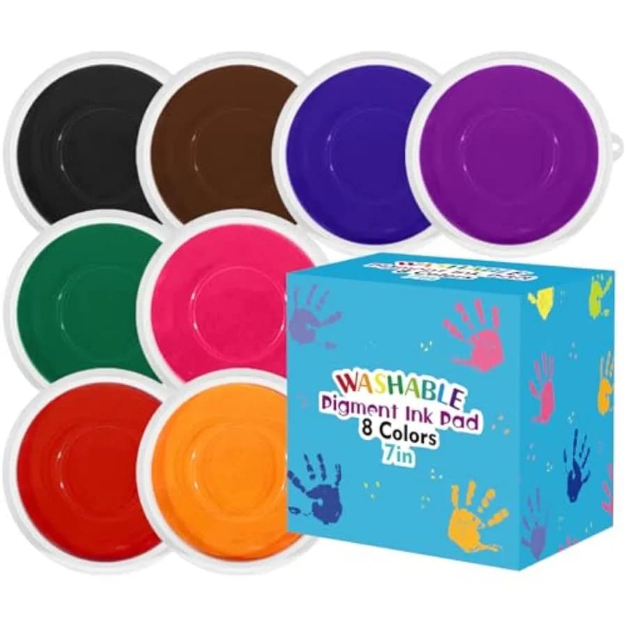 7 Inch Large Ink Pad for Washable Washable Stamp Pads for Classroom Stamps, Scrapbook Supplies Kit and Fabric Crafts 8 Colors
