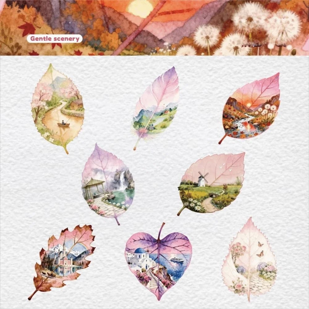 8pcs/Set New DIY Leaves Stickers Observing Leaves Adhesive Mobile Stickers Stationery Stickers Scrapbooking Diary Planner