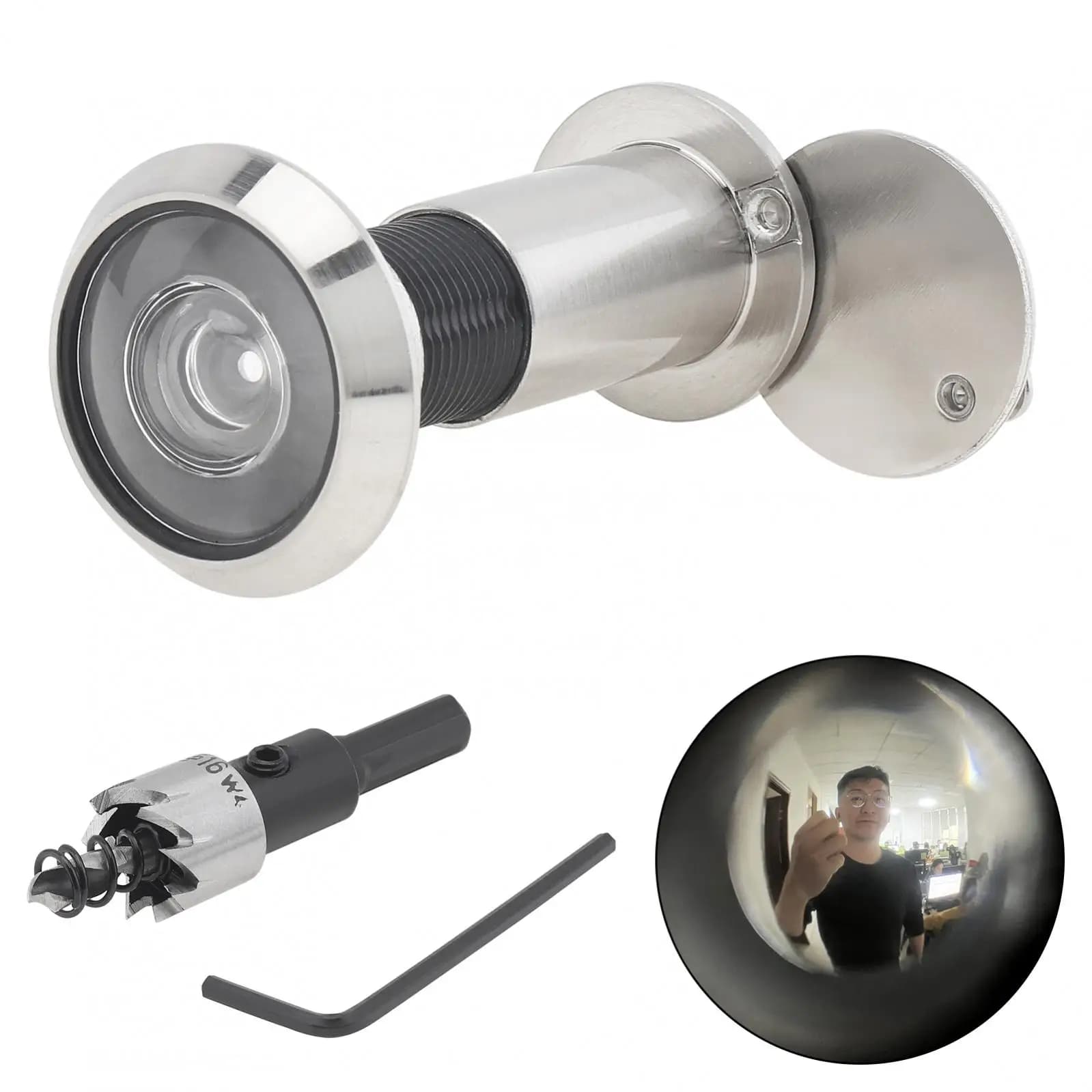 Set di punte da trapano per spioncino per visore porta da 200 gradi per porte da 40-65 mm / 1,57-2,56 pollici di spessore con copertura privacy rotante