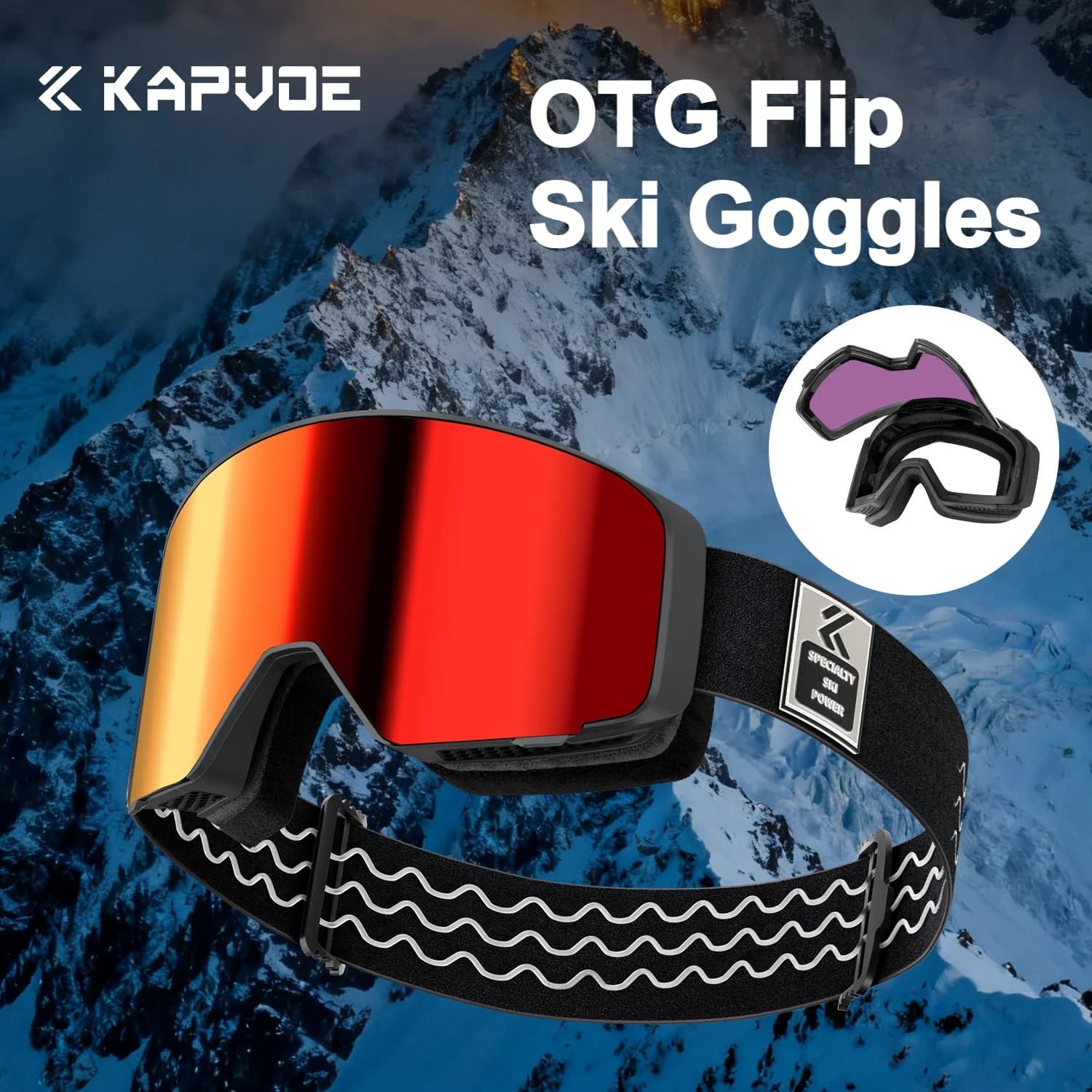 Kapvoe OTG Flip Occhiali da sci Occhiali da neve fotocromatici Uomo Maschera da snowboard per donna Occhiali di protezione UV400 Motoslitta Inverno
