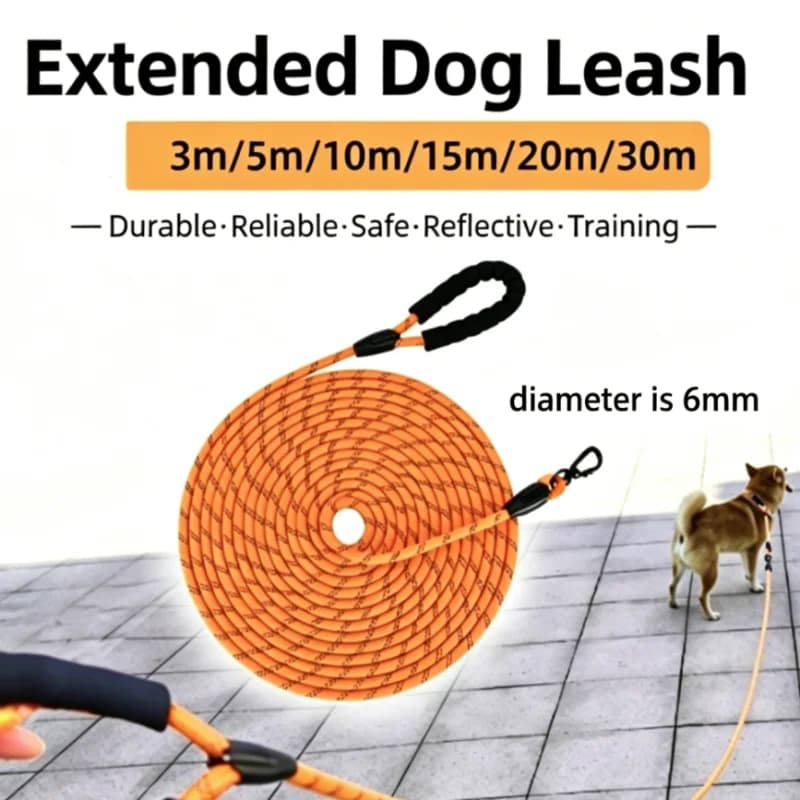 3M/5M/10M/15M/30M Soft Padded Reflective Long Dog Leash in Multiple Lengths for Small to Large Dogs with Comfortable Handle