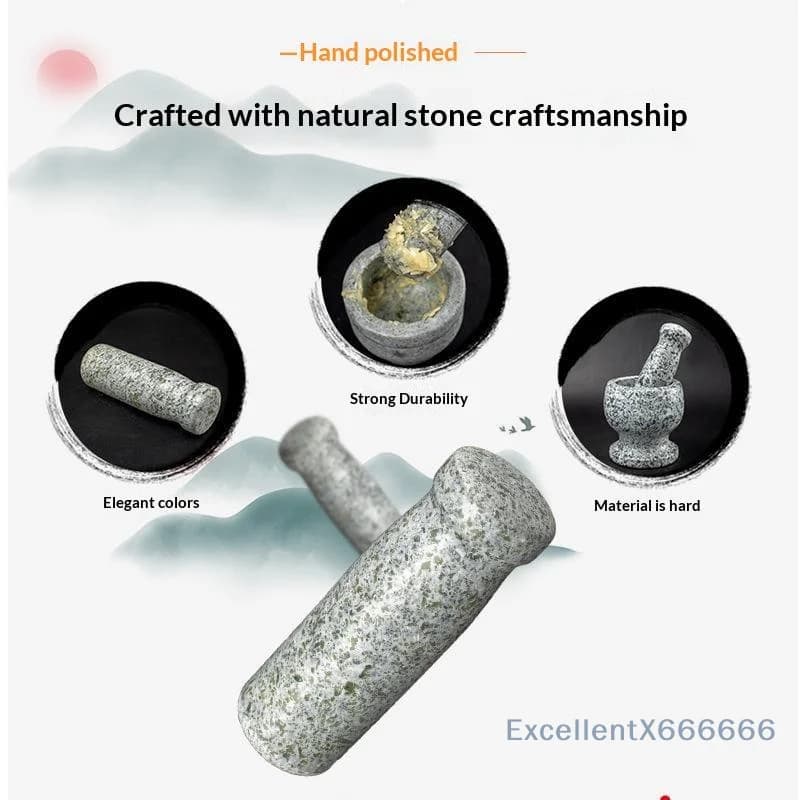 Natural Granite Pestle and Mortar Set Heavy Duty Polished for Home Kitchen Bar Crushing Spices Herbs Cocktails