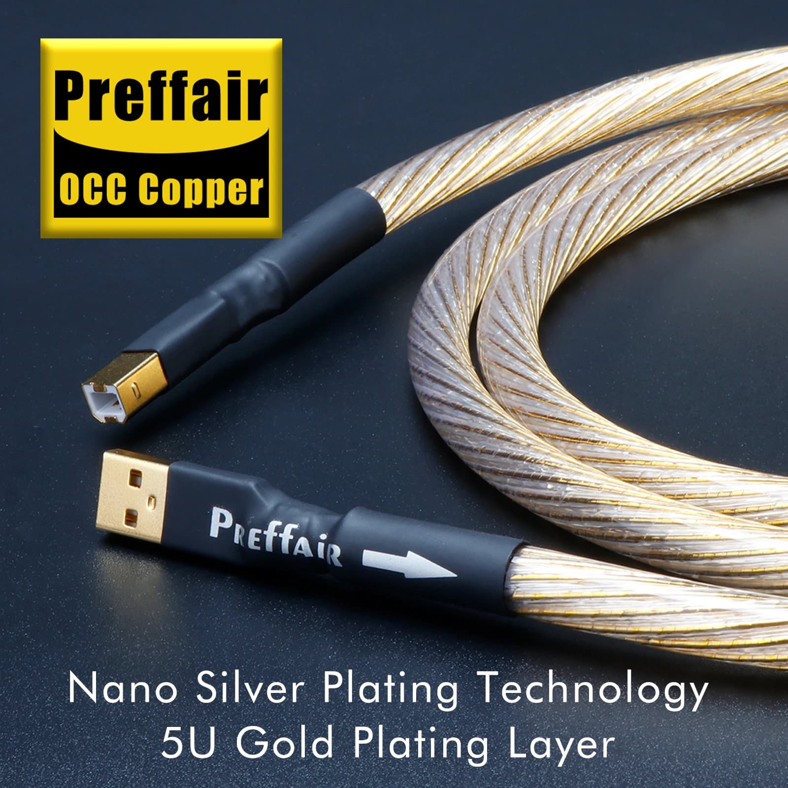 Preffair X417G Cavo USB Oro USB Tipo A a B Linea Cavo dati DAC Audio USB hifi OCC Cavo placcato argento 1 pz
