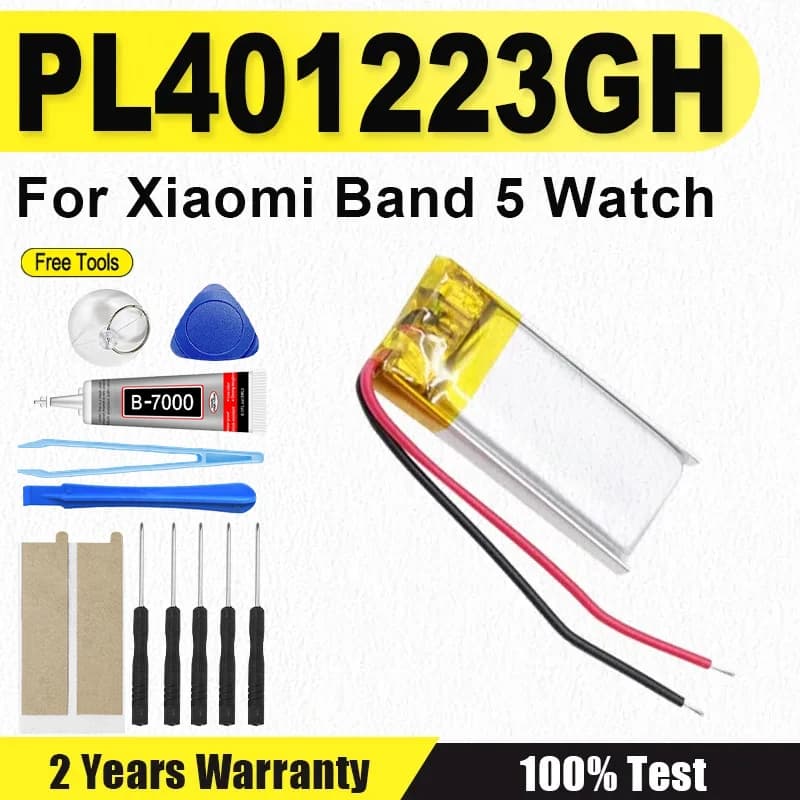 Batteria XDOU 125mAh PL401223GH per orologio Xiaomi Mi Band 5 Band5 a 2 fili + UTENSIONI