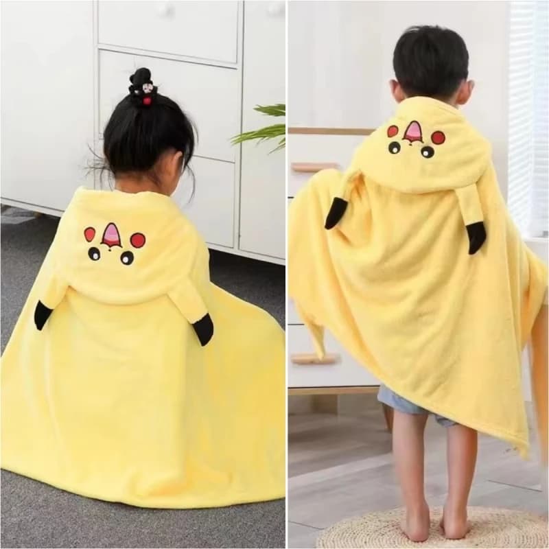 Accappatoio con Cappuccio per Bambini in Flanella, Assorbente, con Motivo Pikachu Kawaii, per Casa e Piscina