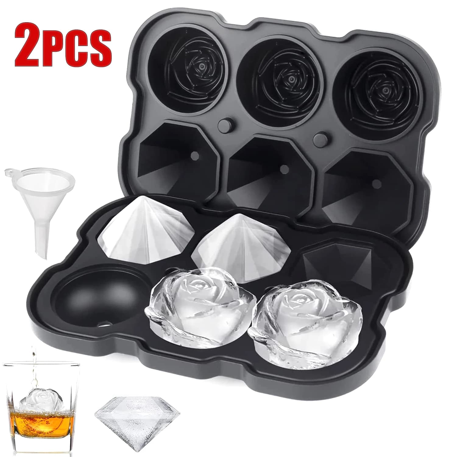 Diamond Rose Shape Ice Cube Tray Food Grade Silicone Ice Cubes Mold DIY Ice Mould for Party Making Drink and Whiskey