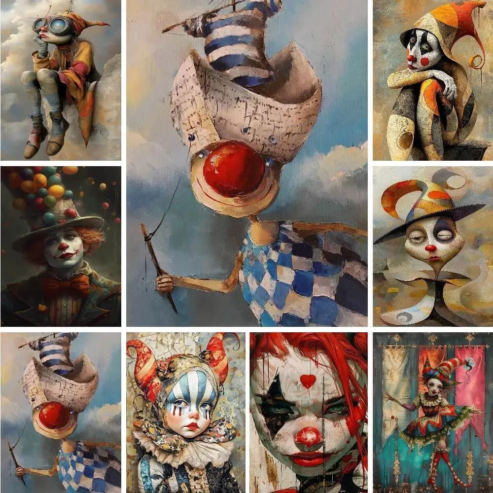 1pc frameless Oil Painting By Numbers Paint Kit Picture Paint Cartoon Clowns Handmade On Canvas Gift