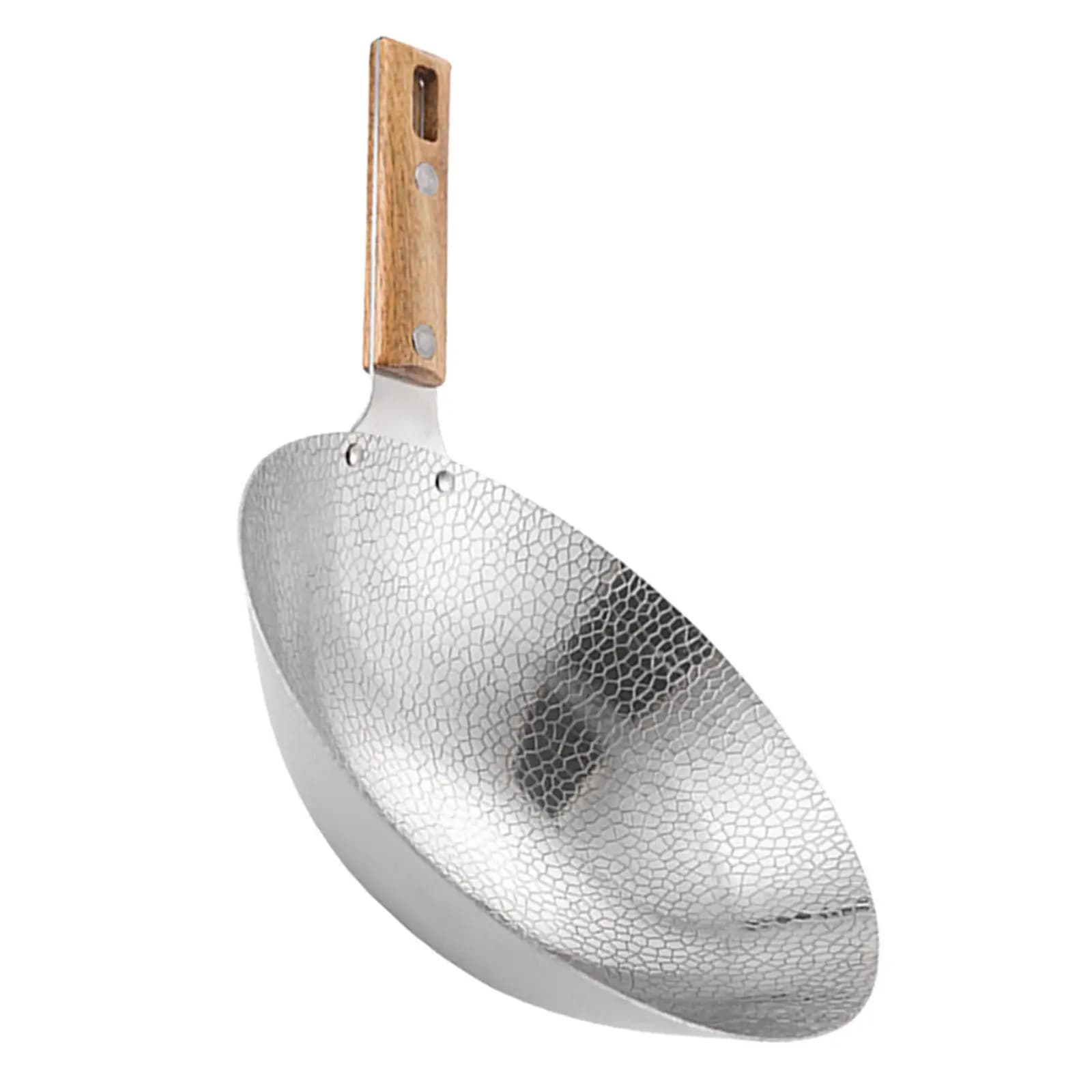 Wok Tradizionale in Acciaio Inossidabile con Manico in Legno, Padella Multifunzionale per Cucina Domestica, Resistente per Uso Intensivo