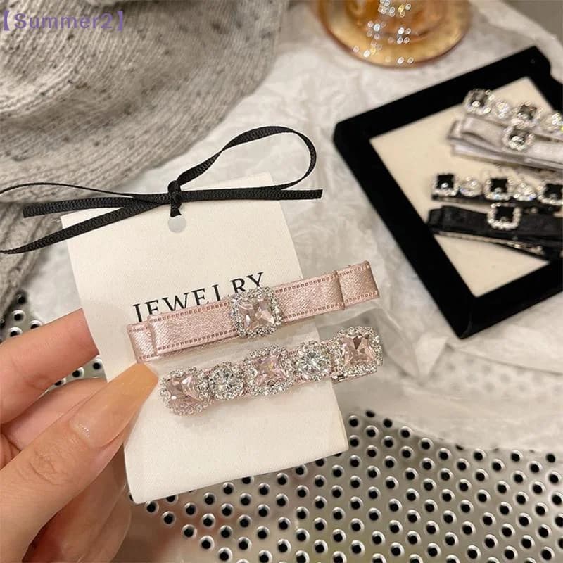 【Xia2】1/2Pcs Sparkling Rhinestone Satin Hair Clips Elegant Luxury Lady Style Bangs Side Clips Alligator Clip For Women Girls{S}