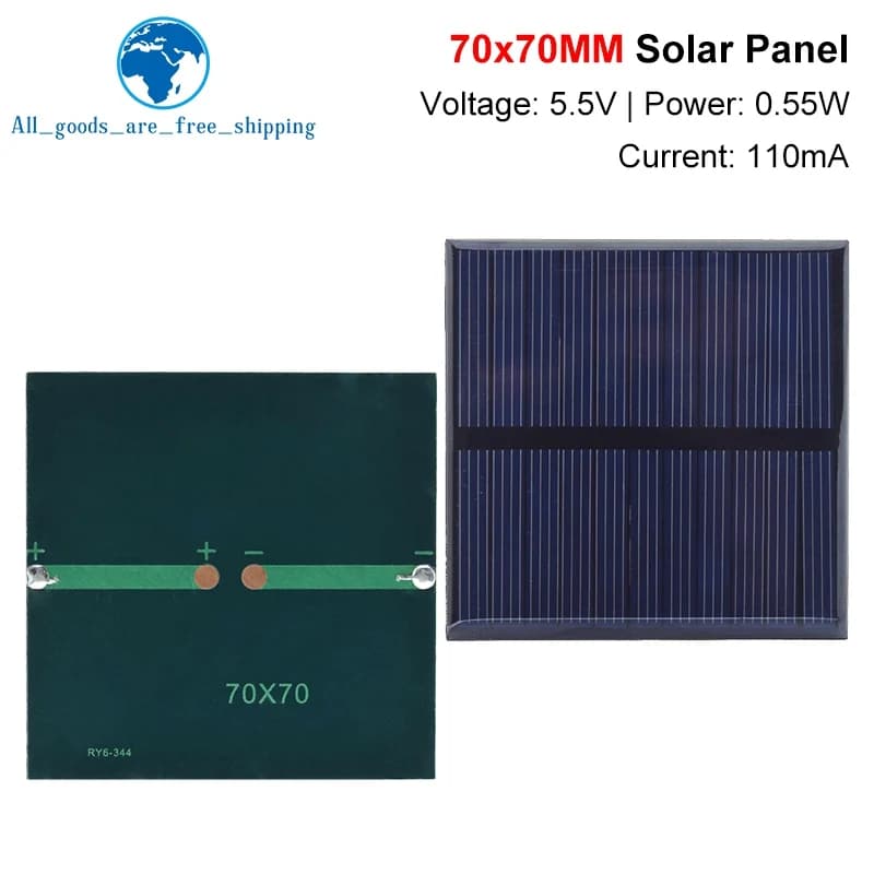TZT 1/3PCS 5.5V 110mA 0.55W Pannello Solare Policristallino 70*70MM Mini Sunpower Sistema Solare FAI DA TE per Batteria Caricatore Del Telefono Cellulare