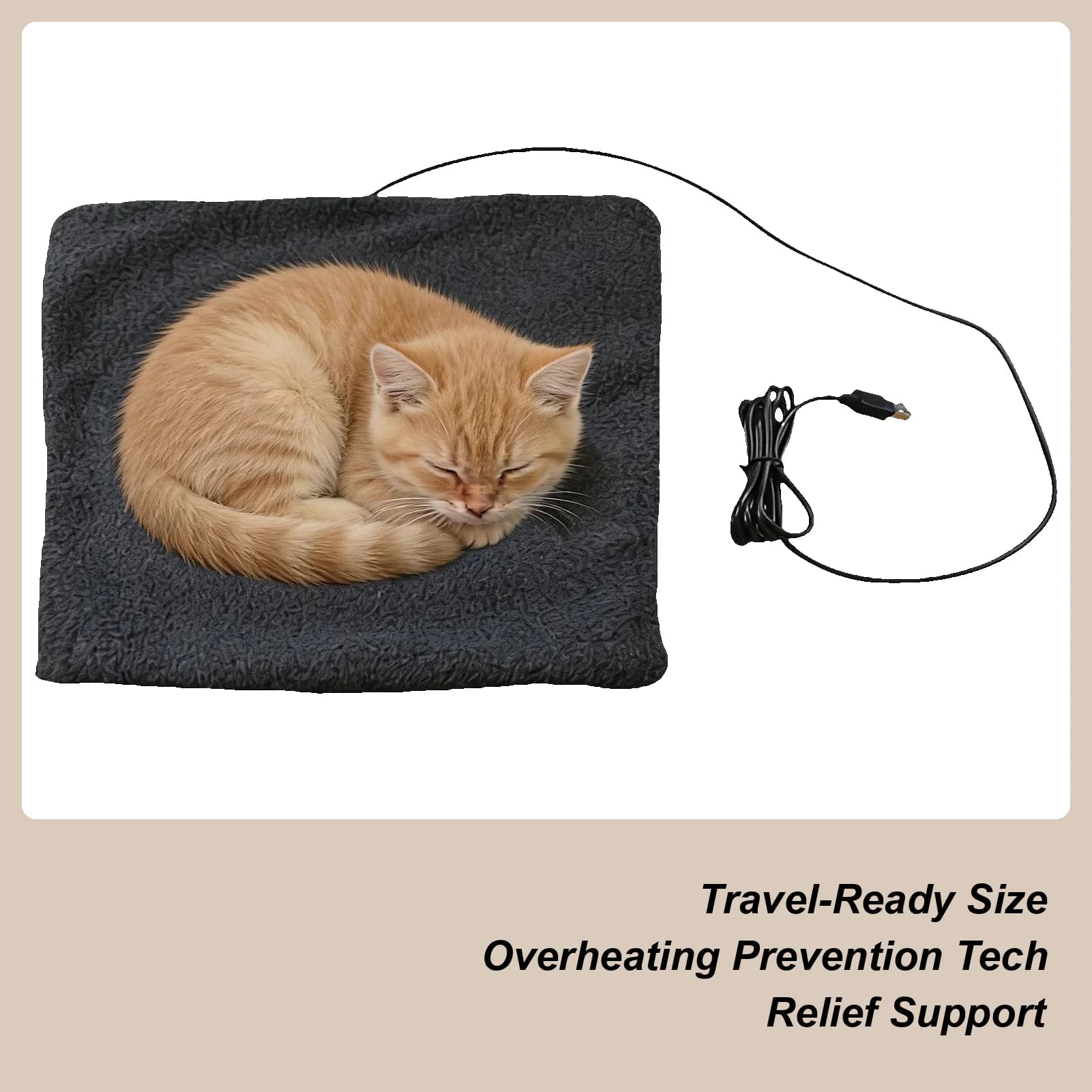 Tappetino riscaldante per animali domestici Coperta riscaldante USB impermeabile 10x10 pollici con termostato Tappetino riscaldante per gatti antiscivolo impermeabile in peluche per taglia media