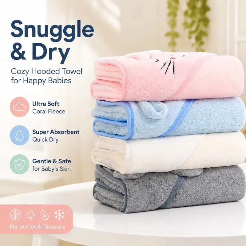 Cartoon Kids Hooded Bath Towel Embroidered Soft Absorbent Baby Bath Robe Full Body Warm Wrap Blanket Comfortable Infant Bathing