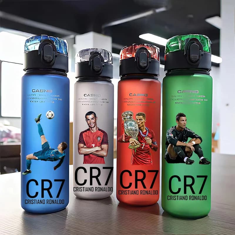 Borraccia CR7 560ML Rossa Nera Blu Verde, Cristiano Ronaldo Dos Santos Aveiro, Borraccia Sportiva, Regalo per il Ritorno a Scuola