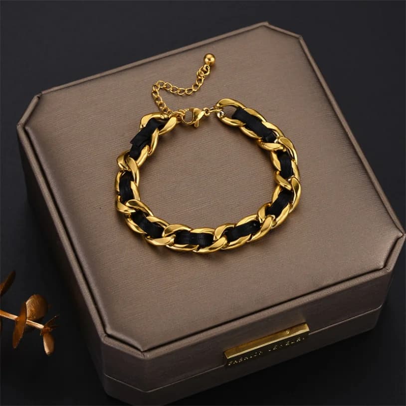 Acciaio inossidabile 316L New Fashion gioielli di lusso minimalismo intrecciare fascino in pelle braccialetti a catena spessa braccialetti per le donne