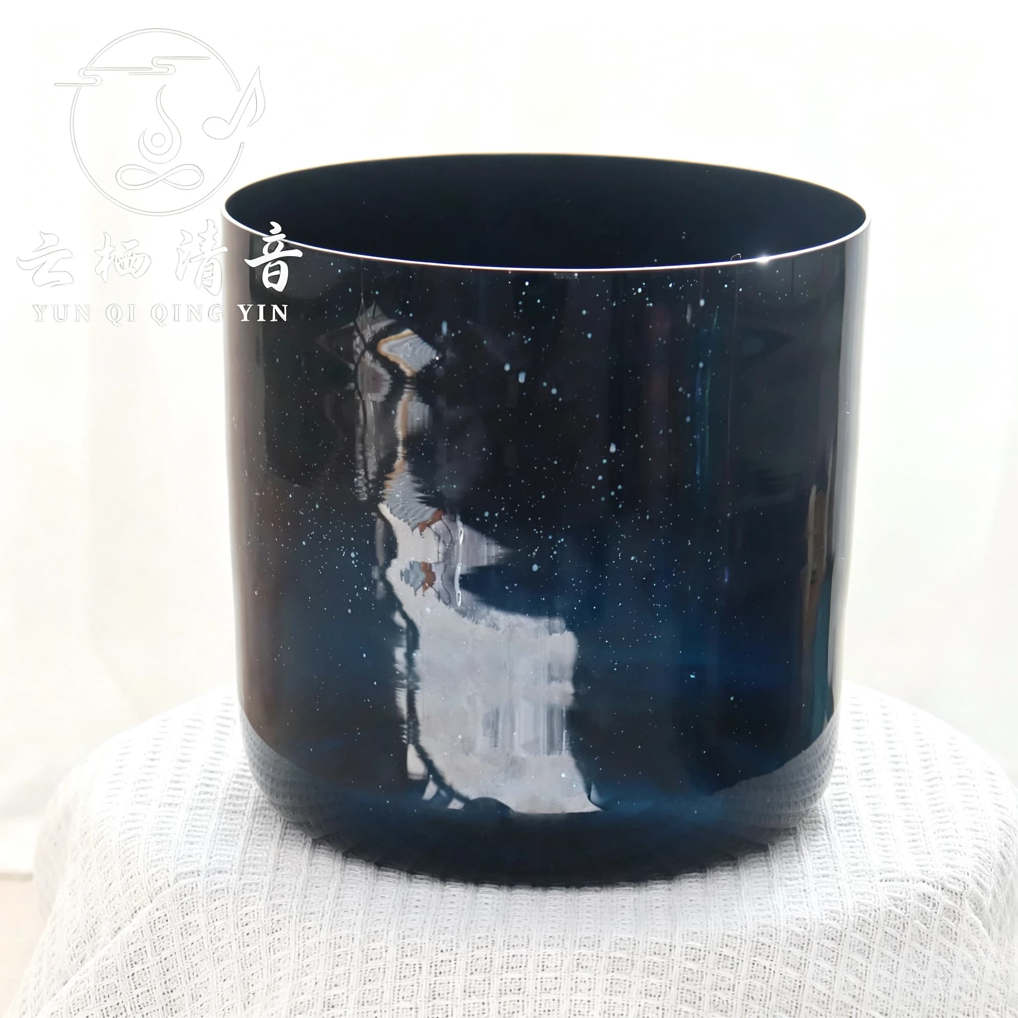 YUN QI QING YIN 7Inch Blue Star Crystal Singing Bowl Handmade Quartz Bowl Natural Vibration Reiki Yoga Meditation Sound Healing Musical Tool