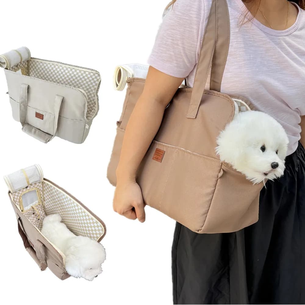 Set 4 Pezzi Borsa a Tracolla per Animali Domestici, Borsa Messenger Traspirante e Portatile, Borsa da Viaggio per Gatti e Cuccioli, Trasportino a Mani Libere