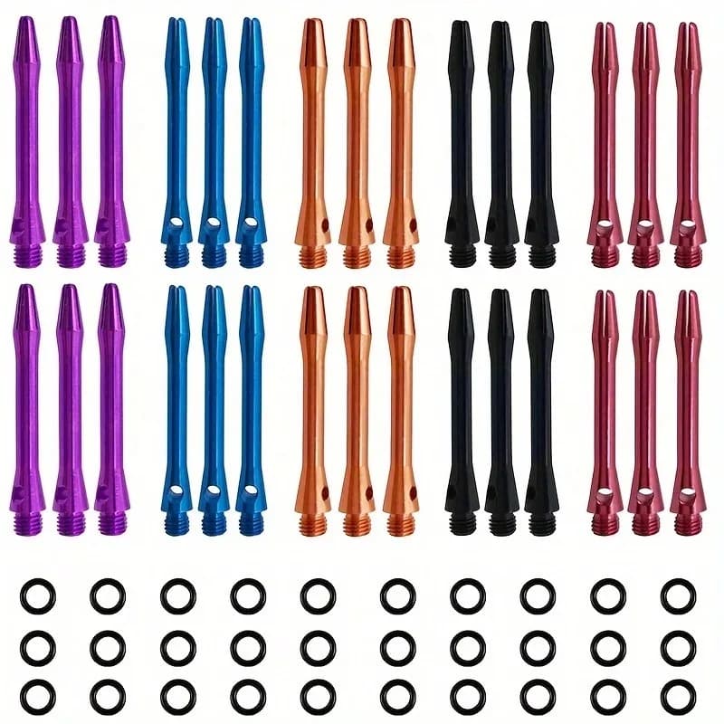 30pcs Dart Shafts for Steel Tip Medium 2BA Thread Aluminum Alloy Dart Stems 45mm with Rubber Rings Dart Shaft Darts Accessories