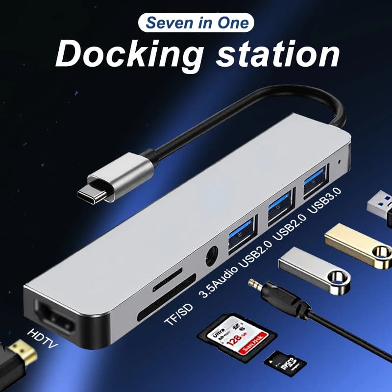 Hub USB C Hub USB 3.0, distributore USB con porta in alluminio DAGUAIKA, con 1 USB 3.0, 2 USB 2.0 e 1 interfaccia audio e video da 3,5 mm,