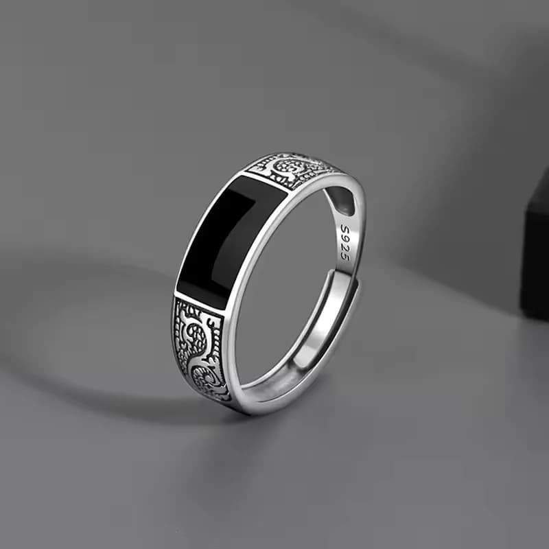 Anelli in argento sterling 925 per donna uomo coppia minimalista fatto a mano semplice anello in pietra nera regalo gioielli per feste prevengono le allergie