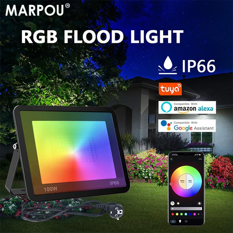 MARPOU LED 220V Tuya faretto RGB intelligente illuminazione esterna 30W 50W 100W luce regolabile con proiettore a controllo vocale